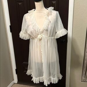 Vintage 60s Ivory White Ruffled Sheer Negligee